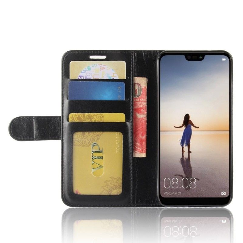 Leren Hoesje Huawei P20 Lite Wit Zwart Ultra Kunstleer