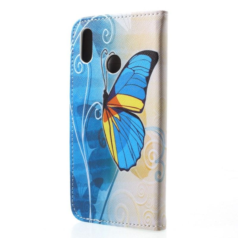 Leren Hoesje voor Huawei P20 Lite Paars Lichtblauw Vlinders