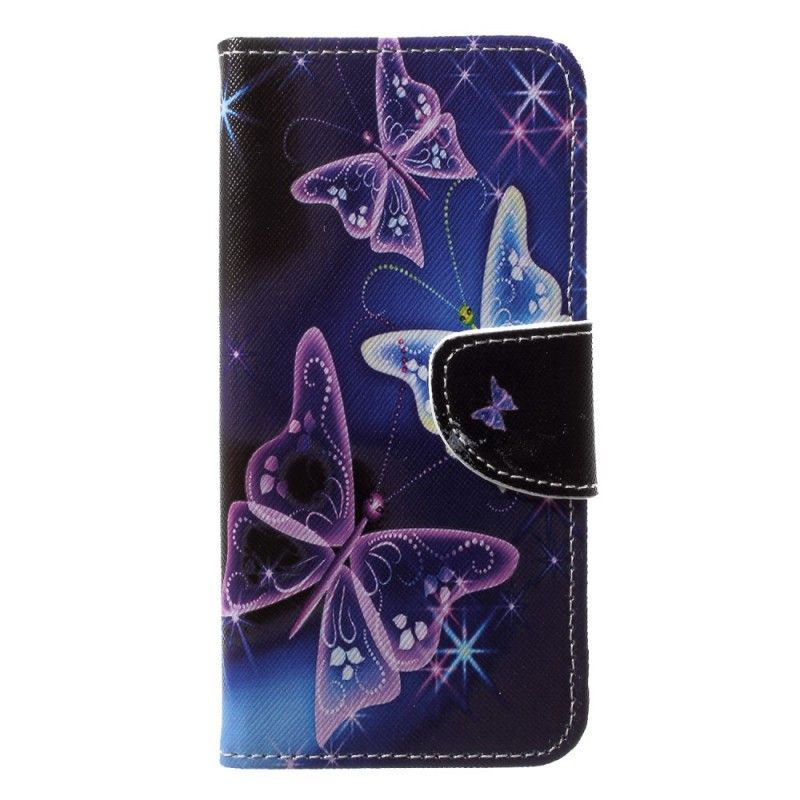Leren Hoesje voor Huawei P20 Lite Paars Lichtblauw Vlinders