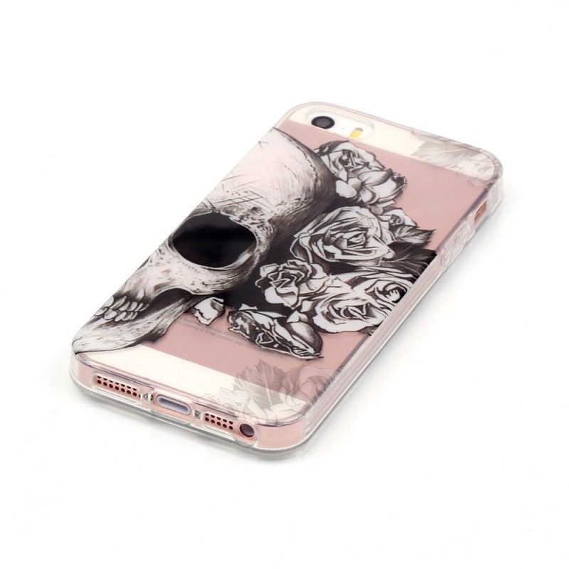 Cover Hoesje iPhone 5 / 5S / SE Telefoonhoesje Transparant Gebloemde Schedel