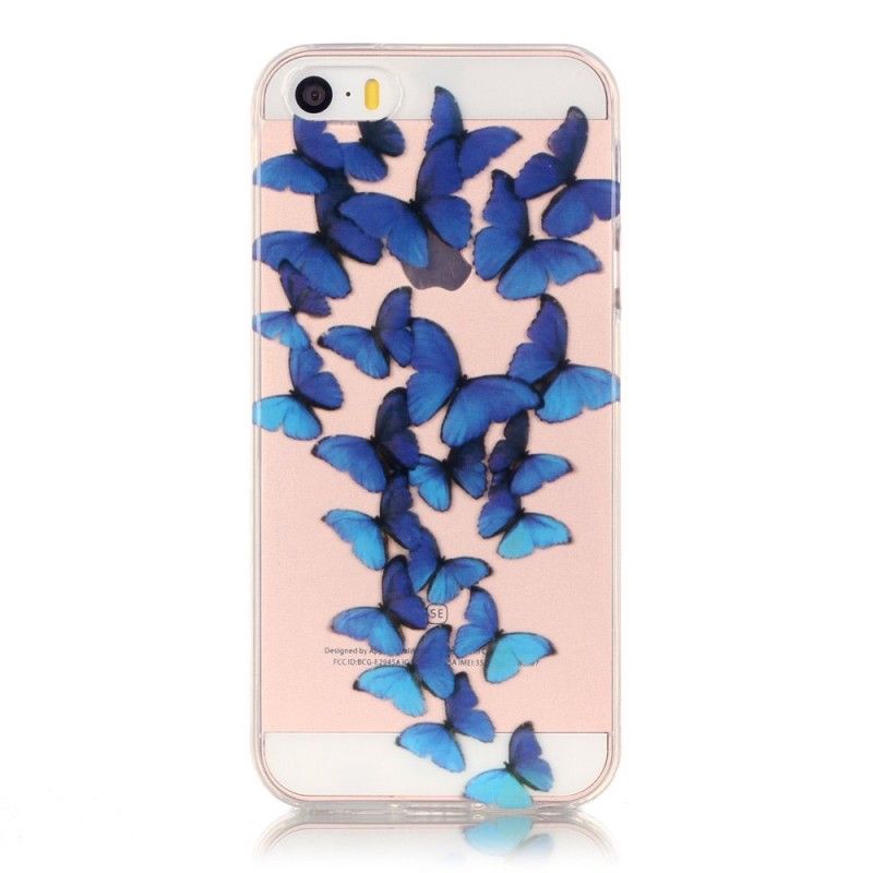 Hoesje iPhone 5 / 5S / SE Transparante Vlucht Van Blauwe Vlinders