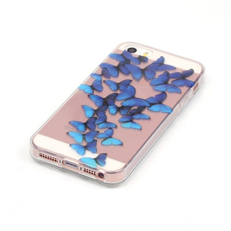 Hoesje iPhone 5 / 5S / SE Transparante Vlucht Van Blauwe Vlinders