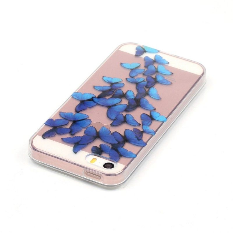 Hoesje iPhone 5 / 5S / SE Transparante Vlucht Van Blauwe Vlinders