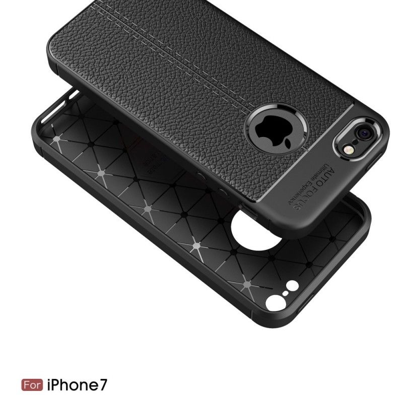 Hoesje voor iPhone 5 / 5S / SE Grijs Zwart Dubbellijns Lychee Leereffect