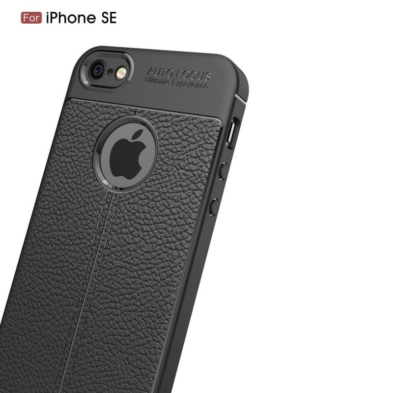 Hoesje voor iPhone 5 / 5S / SE Grijs Zwart Dubbellijns Lychee Leereffect
