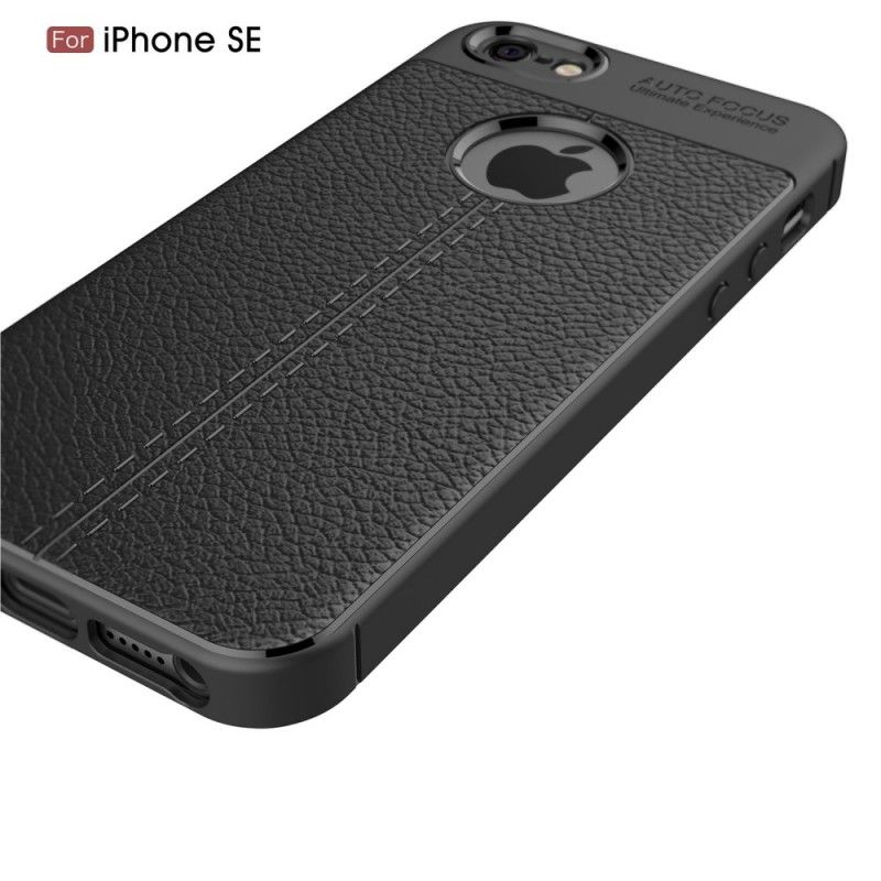 Hoesje voor iPhone 5 / 5S / SE Grijs Zwart Dubbellijns Lychee Leereffect