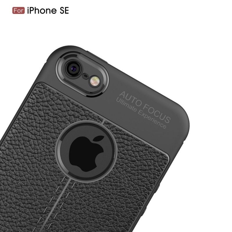 Hoesje voor iPhone 5 / 5S / SE Grijs Zwart Dubbellijns Lychee Leereffect
