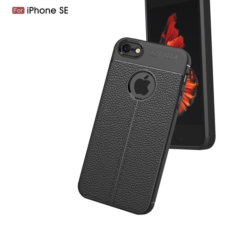 Hoesje voor iPhone 5 / 5S / SE Grijs Zwart Dubbellijns Lychee Leereffect