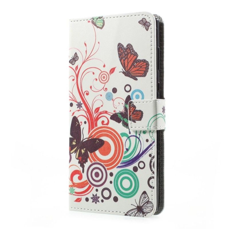 Leren Hoesje Sony Xperia L1 Paars Lichtblauw Vlinders En Bloemen