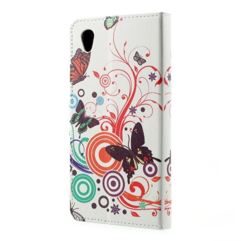 Leren Hoesje Sony Xperia L1 Paars Lichtblauw Vlinders En Bloemen