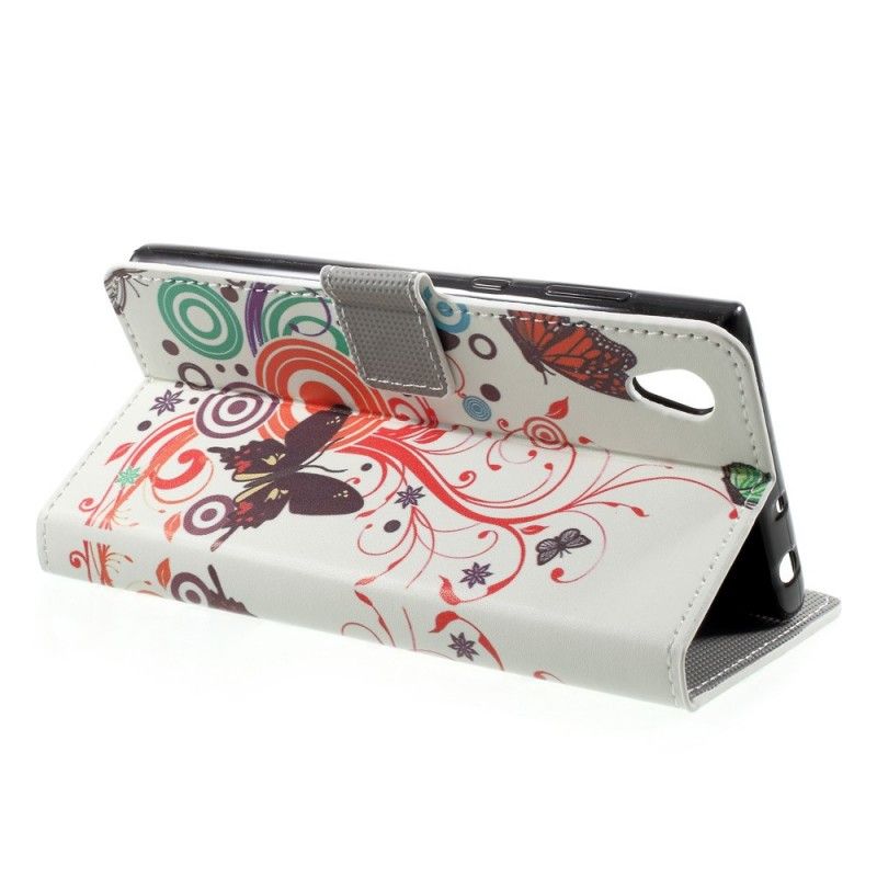 Leren Hoesje Sony Xperia L1 Paars Lichtblauw Vlinders En Bloemen