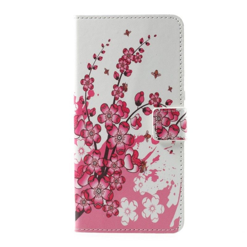 Leren Hoesje voor Sony Xperia L1 Roze Magenta Tropische Bloemen