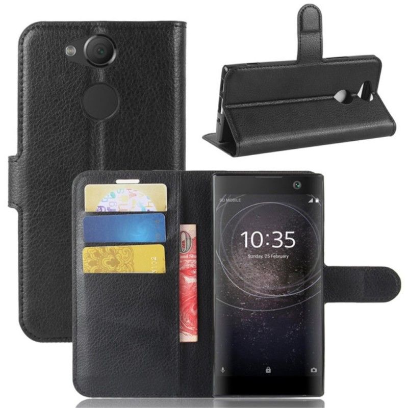 Flip Case Leren Sony Xperia XA2 Wit Zwart Retro Kunstleer