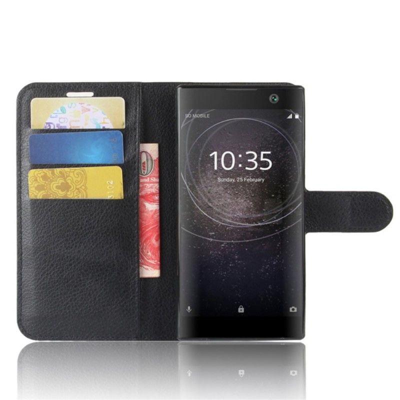 Flip Case Leren Sony Xperia XA2 Wit Zwart Retro Kunstleer