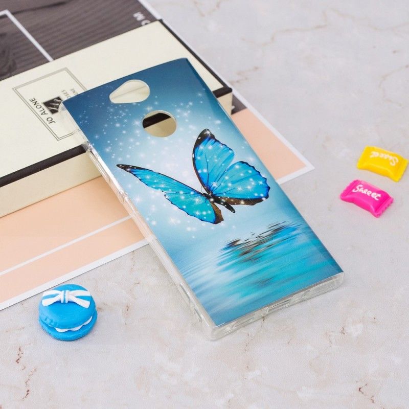 Hoesje Sony Xperia XA2 Fluorescerende Blauwe Vlinder