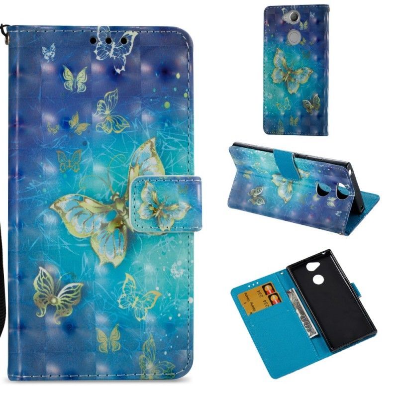 Leren Hoesje Sony Xperia XA2 3D Gouden Vlinders