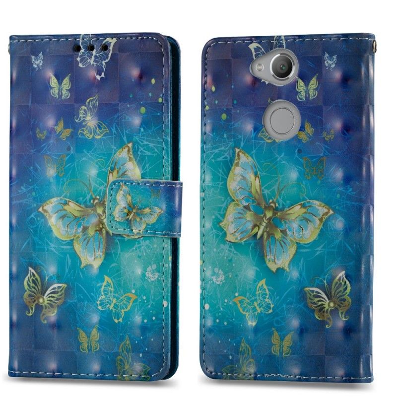 Leren Hoesje Sony Xperia XA2 3D Gouden Vlinders