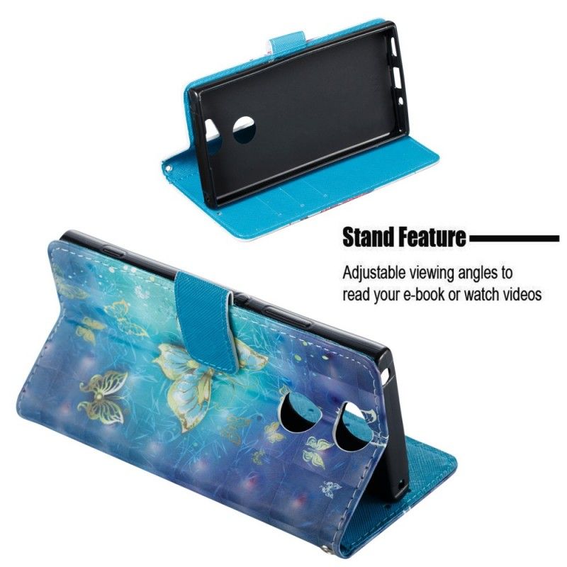 Leren Hoesje Sony Xperia XA2 3D Gouden Vlinders