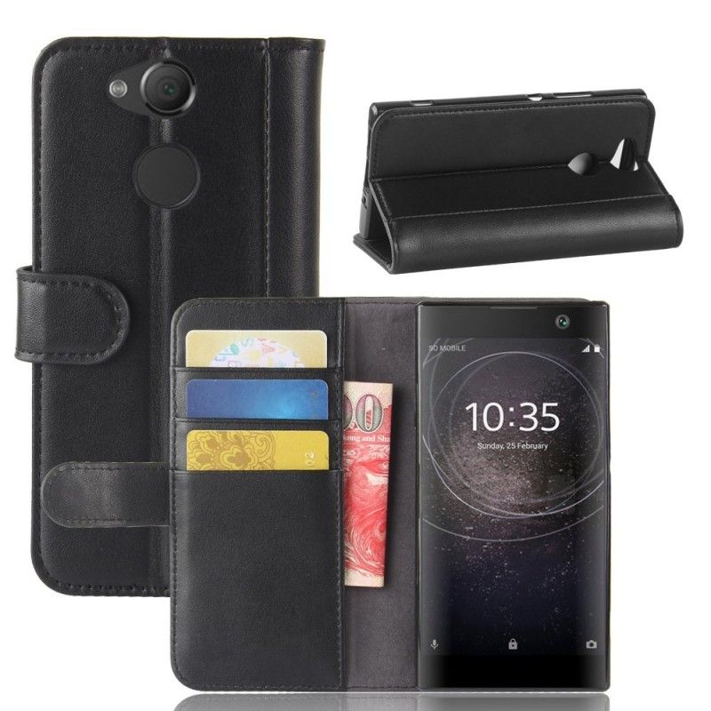 Leren Hoesje Sony Xperia XA2 Bruin Zwart Telefoonhoesje Echt Leer