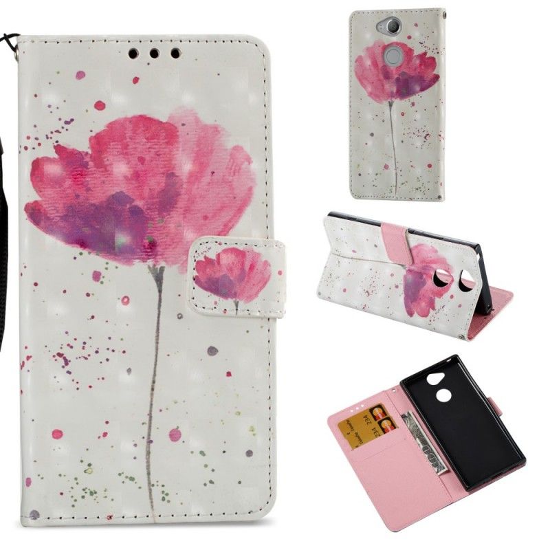 Leren Hoesje Sony Xperia XA2 Telefoonhoesje 3D Aquarel Klaproos