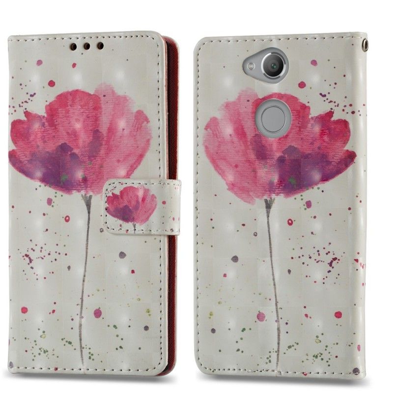 Leren Hoesje Sony Xperia XA2 Telefoonhoesje 3D Aquarel Klaproos
