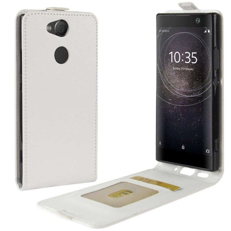 Leren Hoesje Sony Xperia XA2 Wit Zwart Telefoonhoesje Opvouwbaar