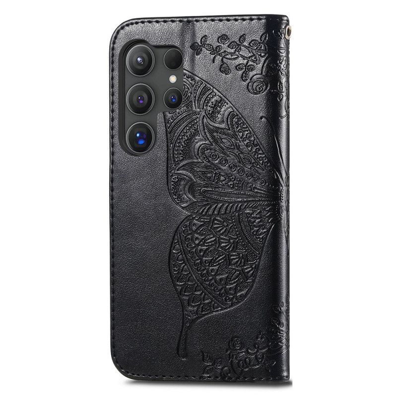 Leren Hoesje Samsung Galaxy S24 Ultra 5g Barok Vlinder Met Riem Bescherming Hoesje