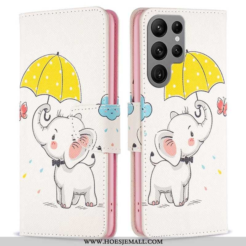 Leren Hoesje Voor Samsung Galaxy S24 Ultra 5g Paraplu En Olifant