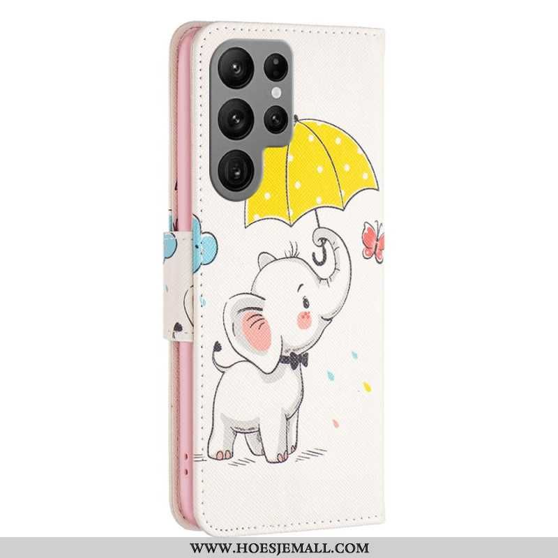 Leren Hoesje Voor Samsung Galaxy S24 Ultra 5g Paraplu En Olifant