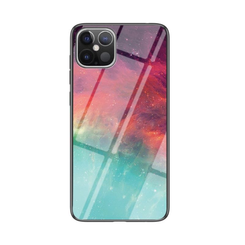 Case Hoesje iPhone 12 Pro Max Grijs Zwart Telefoonhoesje Sterrenhemel Gehard Glas