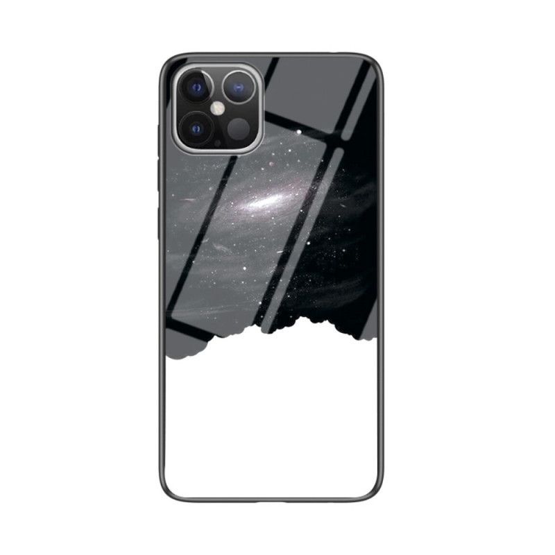 Case Hoesje iPhone 12 Pro Max Grijs Zwart Telefoonhoesje Sterrenhemel Gehard Glas