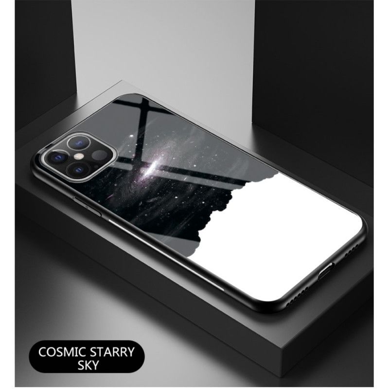 Case Hoesje iPhone 12 Pro Max Grijs Zwart Telefoonhoesje Sterrenhemel Gehard Glas