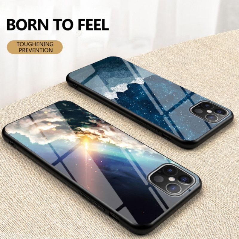 Case Hoesje iPhone 12 Pro Max Grijs Zwart Telefoonhoesje Sterrenhemel Gehard Glas