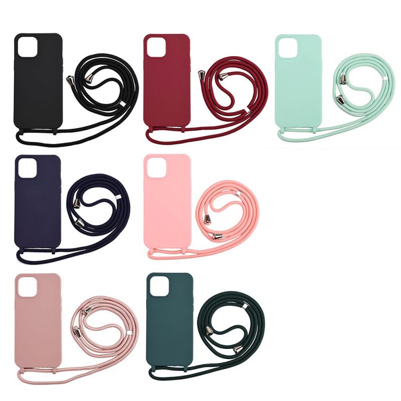 Case Hoesje iPhone 12 Pro Max Roze Zwart Telefoonhoesje Siliconen En Koord
