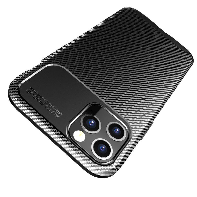 Cover Hoesje iPhone 12 Pro Max Donkerblauw Zwart Telefoonhoesje Flexibele Koolstofvezeltextuur