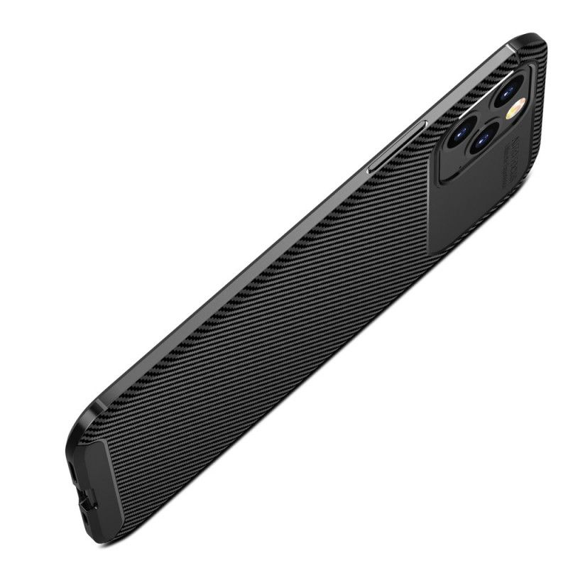 Cover Hoesje iPhone 12 Pro Max Donkerblauw Zwart Telefoonhoesje Flexibele Koolstofvezeltextuur