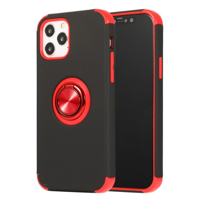 Cover Hoesje iPhone 12 Pro Max Rood Zwart Telefoonhoesje Tweekleurige Ringondersteuning