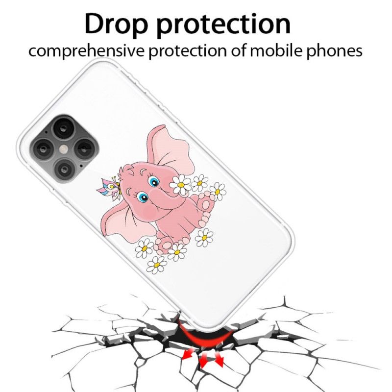 Cover Hoesje iPhone 12 Pro Max Telefoonhoesje Transparant Roze Olifant