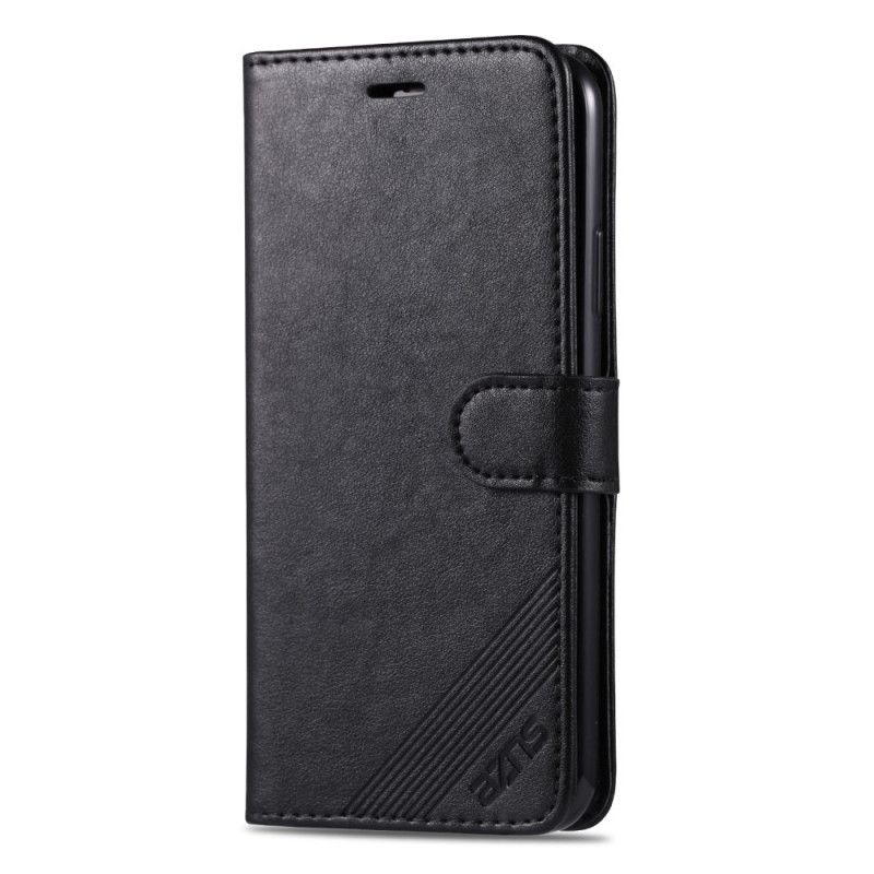 Flip Case Leren iPhone 12 Pro Max Rood Zwart Kunstleer Azns