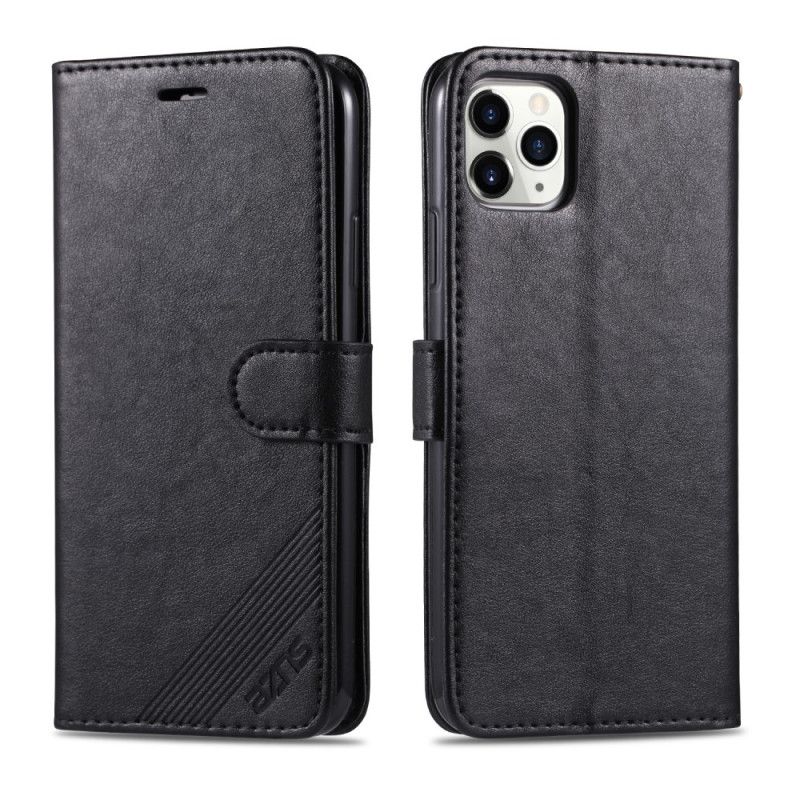 Flip Case Leren iPhone 12 Pro Max Rood Zwart Kunstleer Azns
