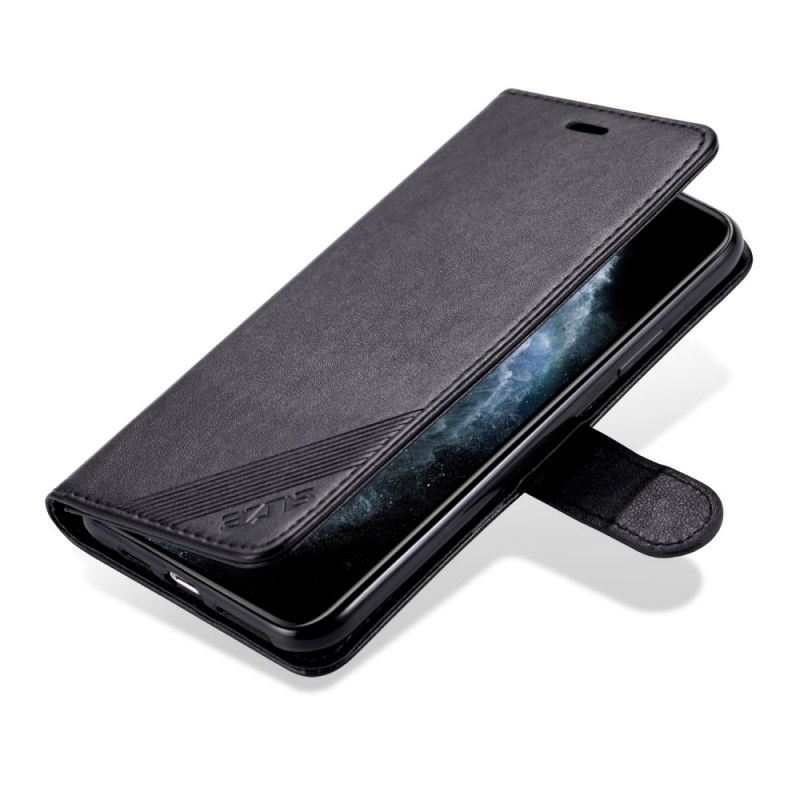 Flip Case Leren iPhone 12 Pro Max Rood Zwart Kunstleer Azns