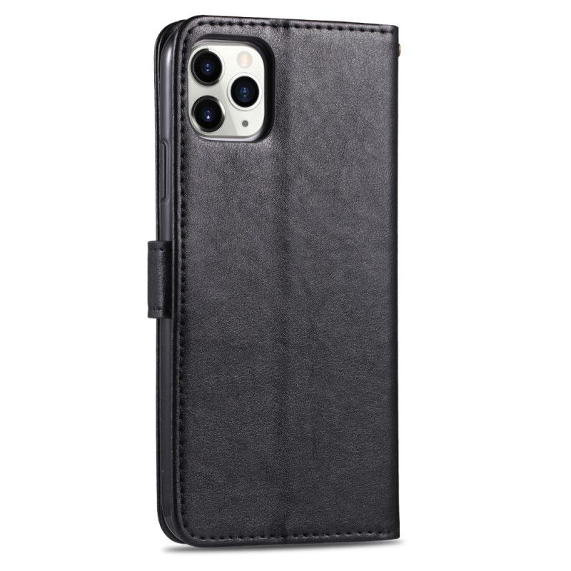 Flip Case Leren iPhone 12 Pro Max Rood Zwart Kunstleer Azns