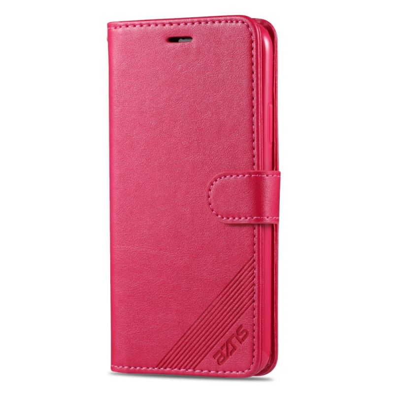 Flip Case Leren iPhone 12 Pro Max Rood Zwart Kunstleer Azns