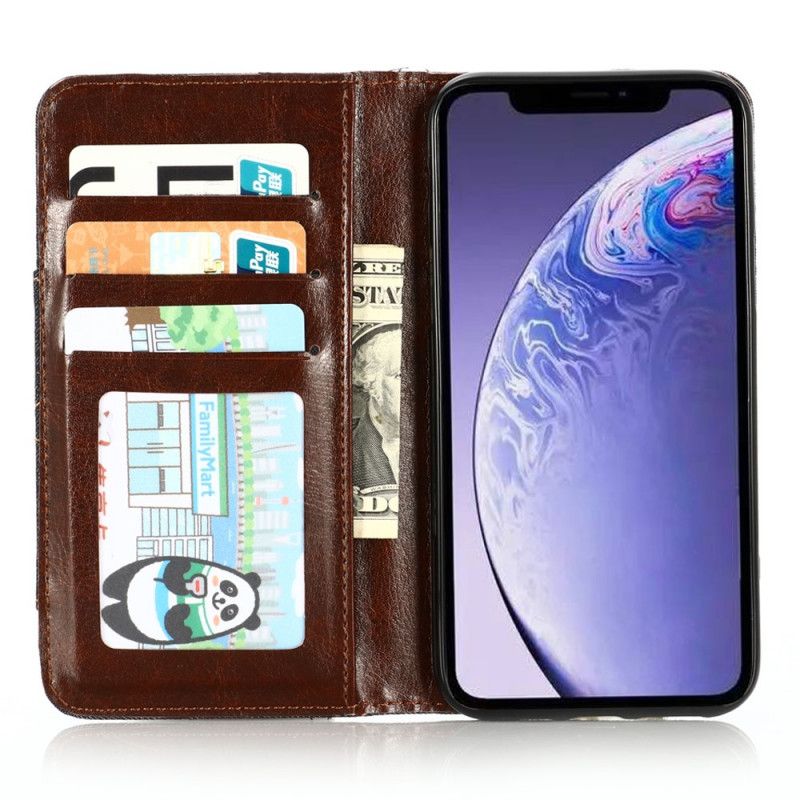 Folio-hoesje iPhone 12 Pro Max Donkerblauw Zwart Telefoonhoesje Kaarthouder Vooraan In Jeanszak