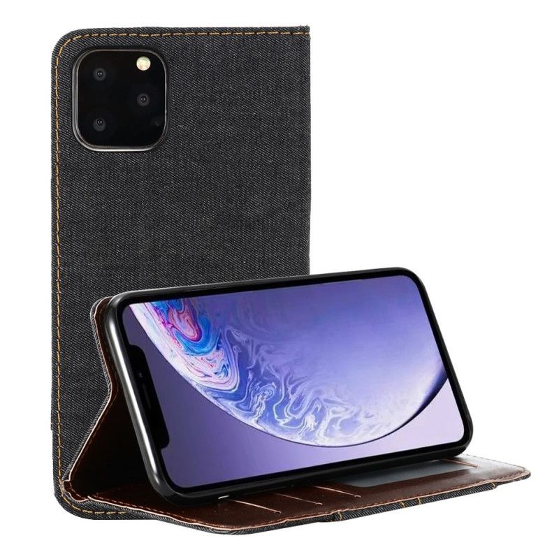 Folio-hoesje iPhone 12 Pro Max Donkerblauw Zwart Telefoonhoesje Kaarthouder Vooraan In Jeanszak