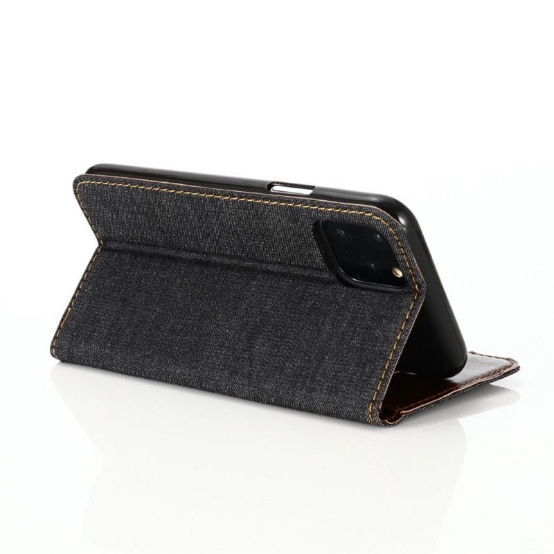 Folio-hoesje iPhone 12 Pro Max Donkerblauw Zwart Telefoonhoesje Kaarthouder Vooraan In Jeanszak