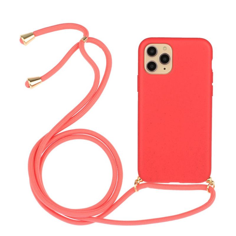 Hoesje iPhone 12 Pro Max Rood Zwart Siliconen En Koord