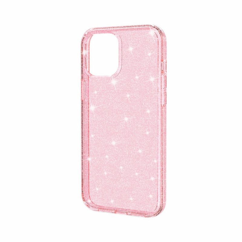Hoesje iPhone 12 Pro Max Roze Grijs Transparante Glitter