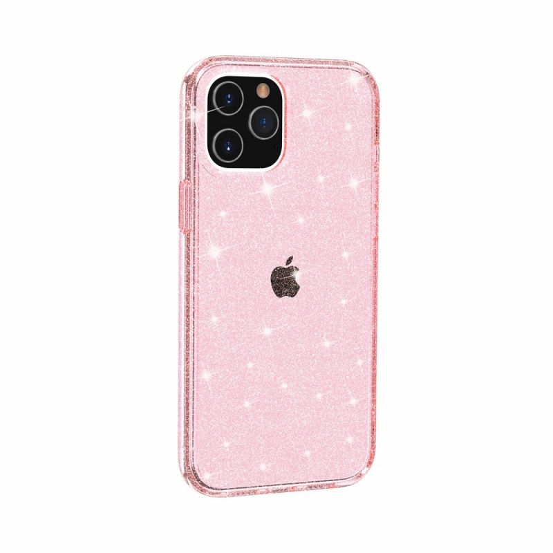 Hoesje iPhone 12 Pro Max Roze Grijs Transparante Glitter