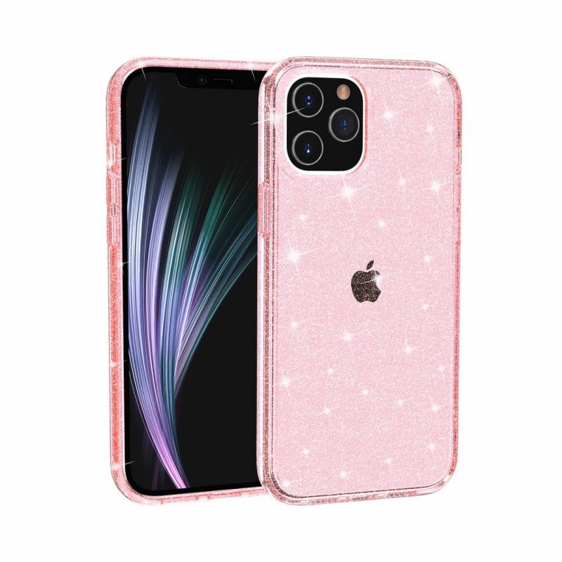 Hoesje iPhone 12 Pro Max Roze Grijs Transparante Glitter